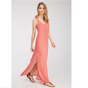 F21 peach crochet lace tank maxi dress M